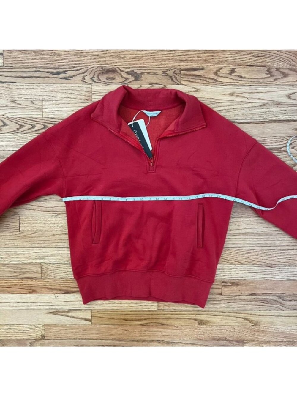 NWT Pretty Garden Brick Red Quarter-Zip Oversized Sweatshirt M Soft Cozy Preppy - Picture 8 of 9
